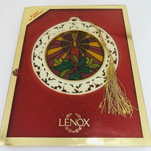 LENOX Stained Glass Candle Christmas Ornament 1999 - Picture 3 of 8
